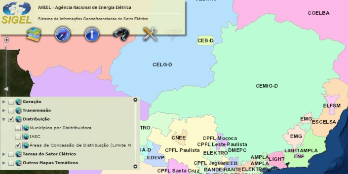 Imagem de mapa interativo que apresenta dados do setor elétrico no Estado de Minas Gerais
