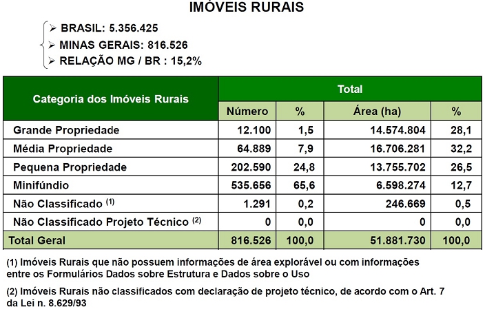 Tabela 1: Estrutura fundiária do Estado de Minas Gerais (2001)